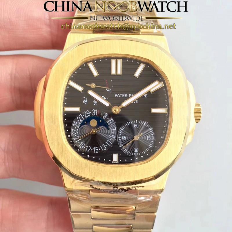 Replica Patek Philippe Nautilus Moonphase 5712R-001 N Yellow Gold Black Dial Swiss 240 PS IRM C LU