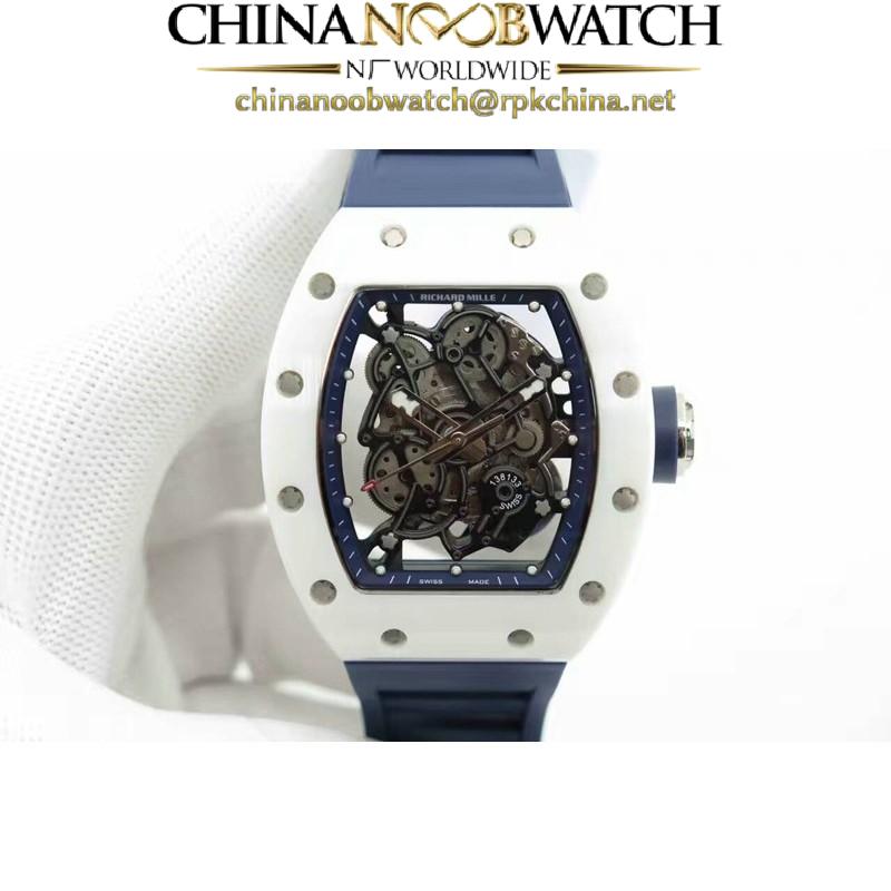 Replica Richard Mille RM55 White Ceramic Blue Skeleton Dial M8215