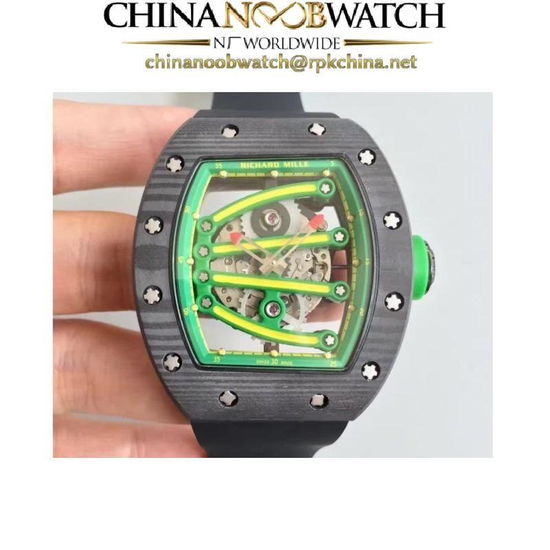 Replica Richard Mille RM59-01A Forged Carbon Green Skeleton Dial M6T51