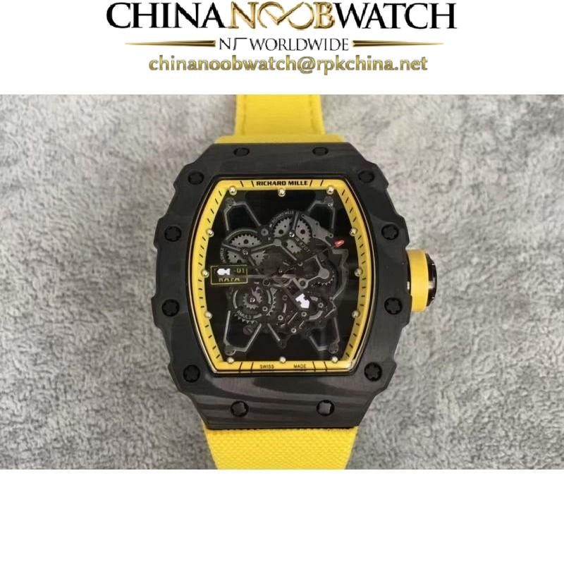 Replica Richard Mille RM35-01 Rafael Nadal Forged Carbon Skeleton Yellow Dial Yellow Nylon Strap M9015