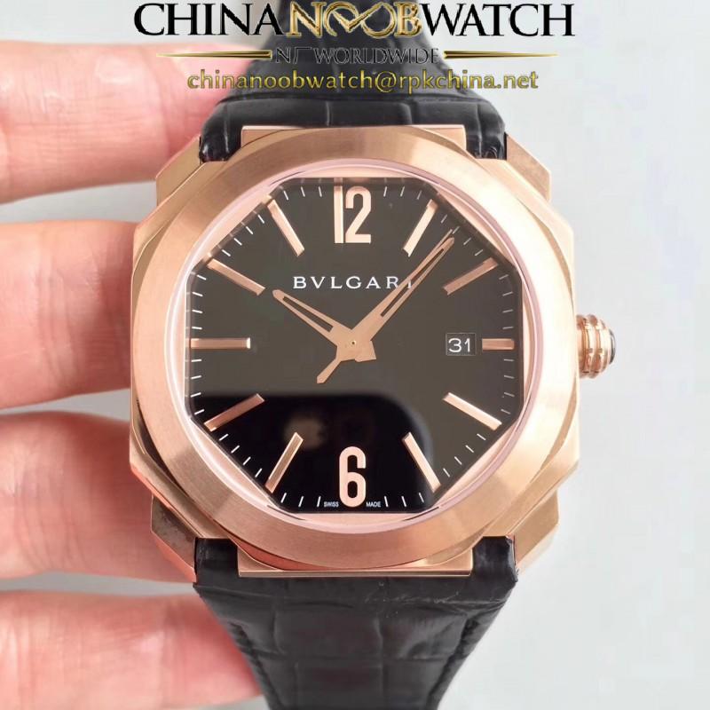 Replica Bvlgari Octo Solotempo 101963 JL Rose Gold Black Dial Swiss BVL193