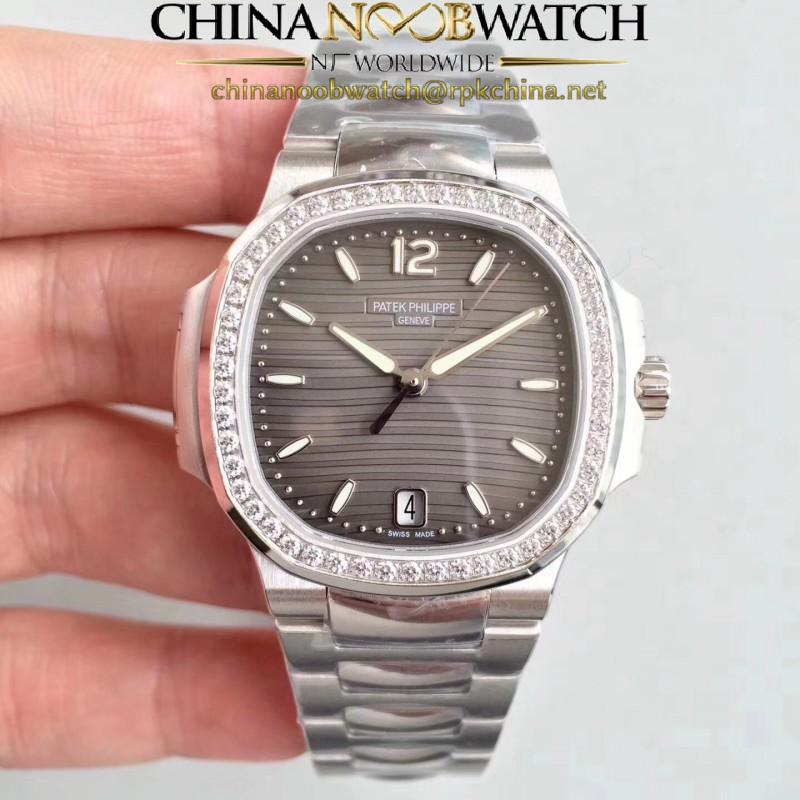 Replica Patek Philippe Nautilus Ladies 7018/1A-011 PF Stainless Steel & Diamonds Anthracite Dial Swiss 324SC