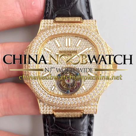 Replica Patek Philippe Nautilus Jumbo 5711 R8 Yellow Gold & Diamonds Diamond Dial Swiss Tourbillon