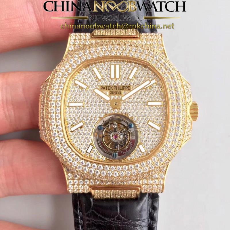 Replica Patek Philippe Nautilus Jumbo 5711 R8 Yellow Gold & Diamonds Diamond Dial Swiss Tourbillon