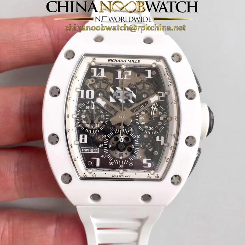 Replica Richard Mille RM011-FM Felipe Massa Flyback Dubai Chronograph KV White Ceramic White Skeleton Dial Swiss 7750