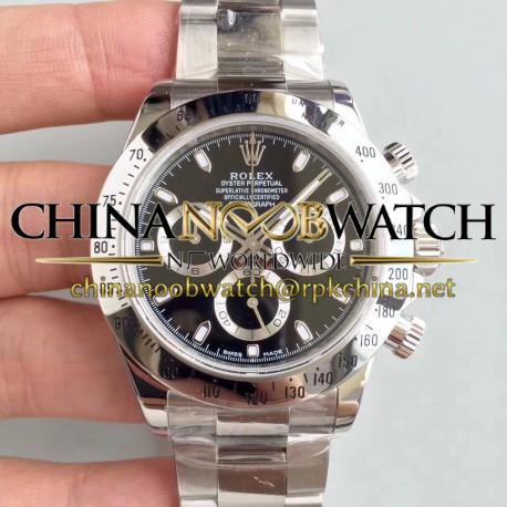 Replica Rolex Daytona Cosmograph 116520 AR Stainless Steel 904L Black Dial Swiss 4130 Run 6@SEC