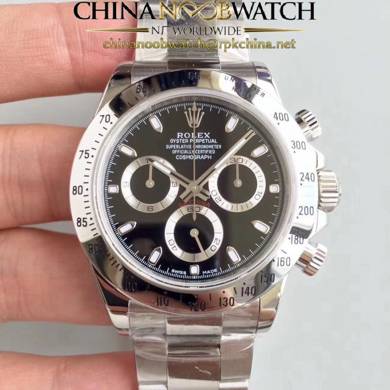 Replica Rolex Daytona Cosmograph 116520 AR Stainless Steel 904L Black Dial Swiss 4130 Run 6@SEC