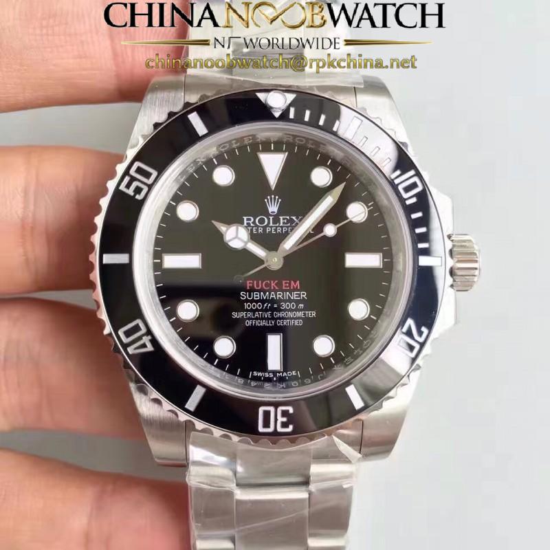 Replica Rolex Submariner FUCK EM 114060 N V6S Stainless Steel Black Dial Swiss 2836-2