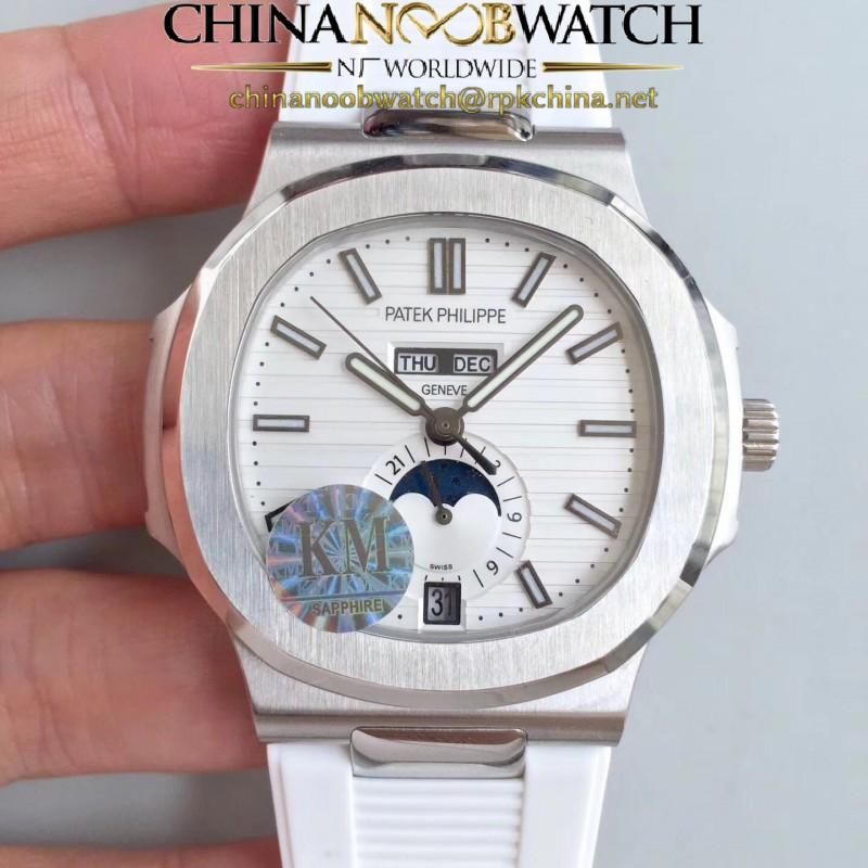 Replica Patek Philippe Nautilus Annual Calendar Moonphase 5726A KM V2 Stainless Steel White Dial Swiss 324 S QA LU 24H/303