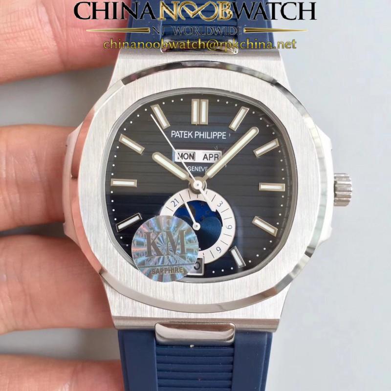 Replica Patek Philippe Nautilus Annual Calendar Moonphase 5726A KM V2 Stainless Steel Blue Dial Swiss 324 S QA LU 24H/303