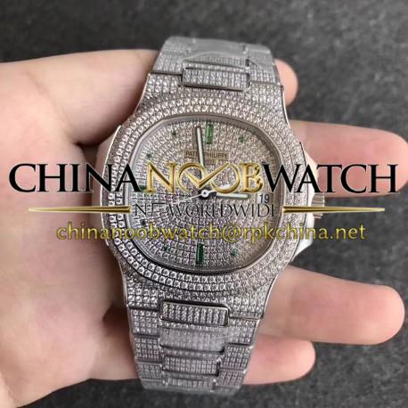 Replica Patek Philippe Nautilus Jumbo 5719/10G-010 KM Stainless Steel & Diamonds Diamond Dial Swiss 324SC