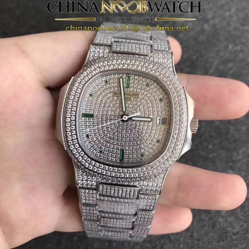 Replica Patek Philippe Nautilus Jumbo 5719/10G-010 KM Stainless Steel & Diamonds Diamond Dial Swiss 324SC