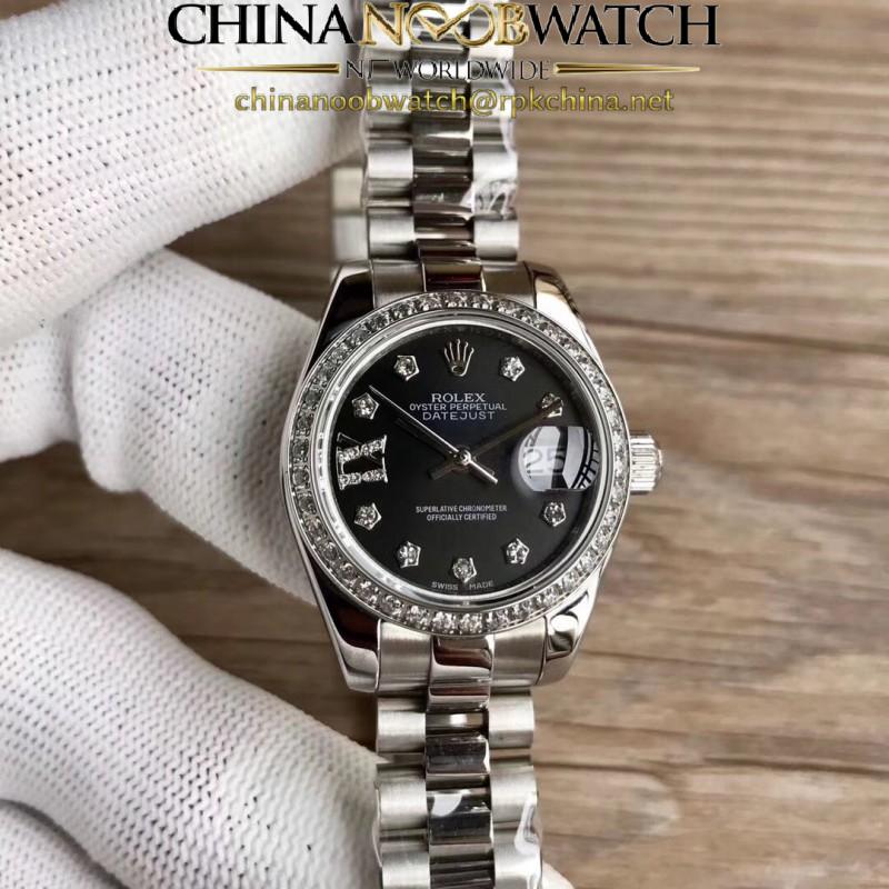 Replica Rolex Lady Datejust 28 279136RBR 28MM WF Stainless Steel & Diamonds Black Dial Swiss 2671