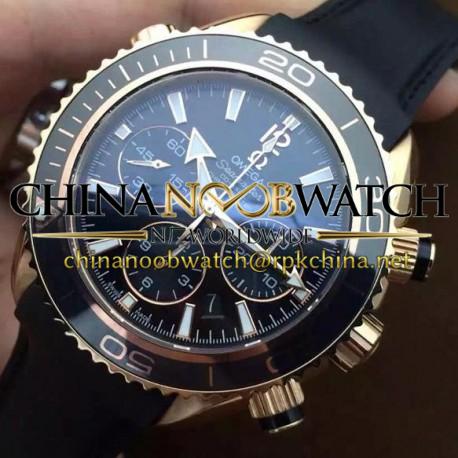 Replica Omega Seamaster Planet Ocean Chronograph 45MM Rose Gold Black Dial Swiss 7750