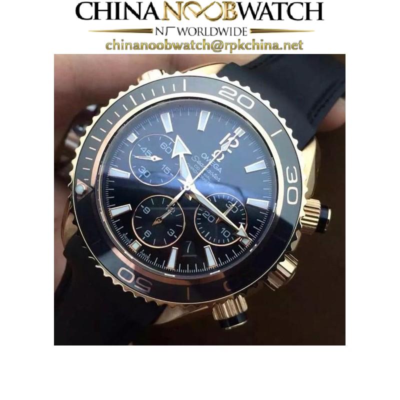 Replica Omega Seamaster Planet Ocean Chronograph 45MM Rose Gold Black Dial Swiss 7750