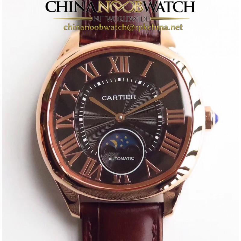 Replica Drive de Cartier Moonphase WGNM0008 N Rose Gold Black Dial Swiss 1904-LU MC