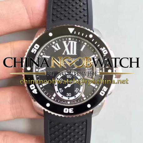 Replica Calibre De Cartier Diver W7100056 42MM JJ Stainless Steel Black Dial M9015