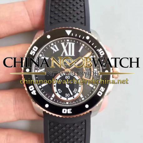 Replica Calibre De Cartier Diver W7100055 42MM JJ Stainless Steel Black Dial M9015