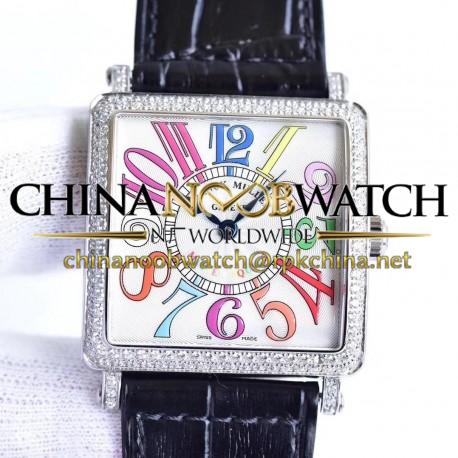 Replica Franck Muller Master Square Ladies 6002 M QZ D  GF Stainless Steel & Diamonds White Dial Swiss Quartz