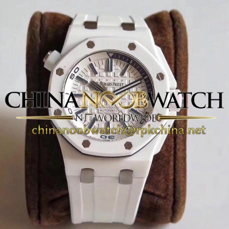 Replica Audemars Piguet Royal Oak Offshore Diver 15707 JF V2 White Ceramic White Dial Swiss 3120