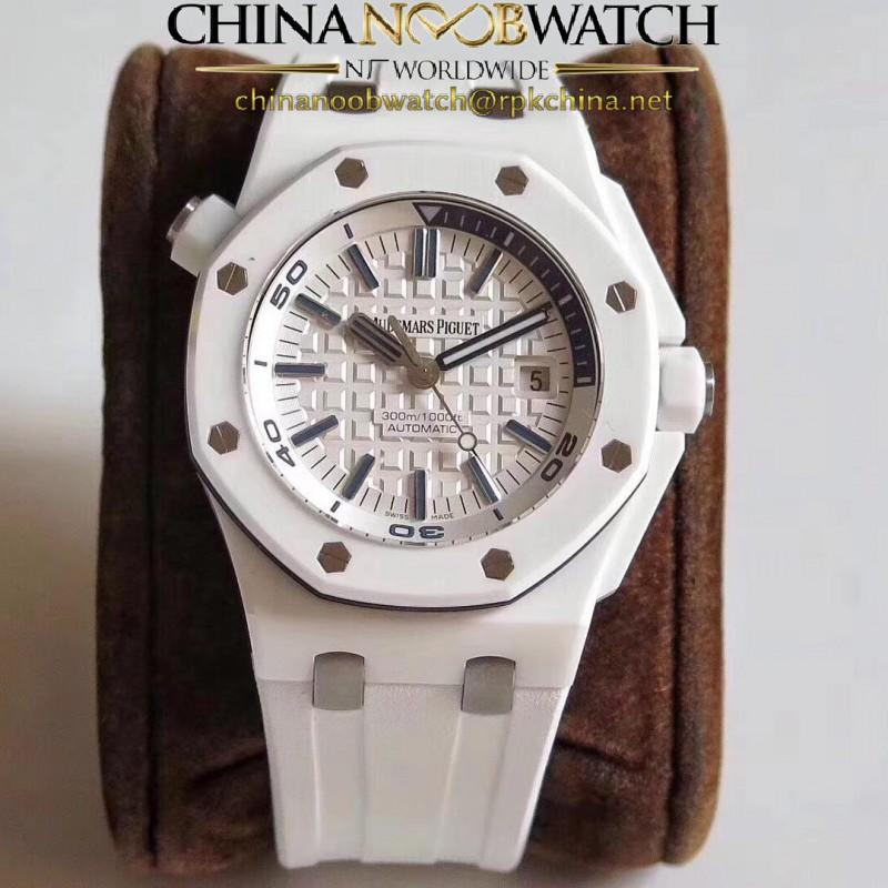 Replica Audemars Piguet Royal Oak Offshore Diver 15707 JF V2 White Ceramic White Dial Swiss 3120