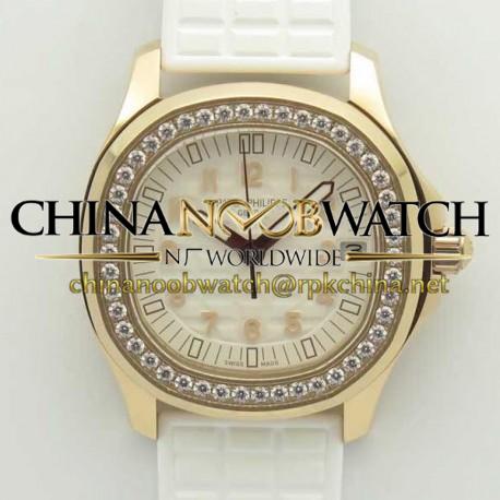 Replica Patek Philippe Aquanaut Luce Ladies 5068R-010 TW Rose Gold & Diamonds White Dial Swiss 324SC