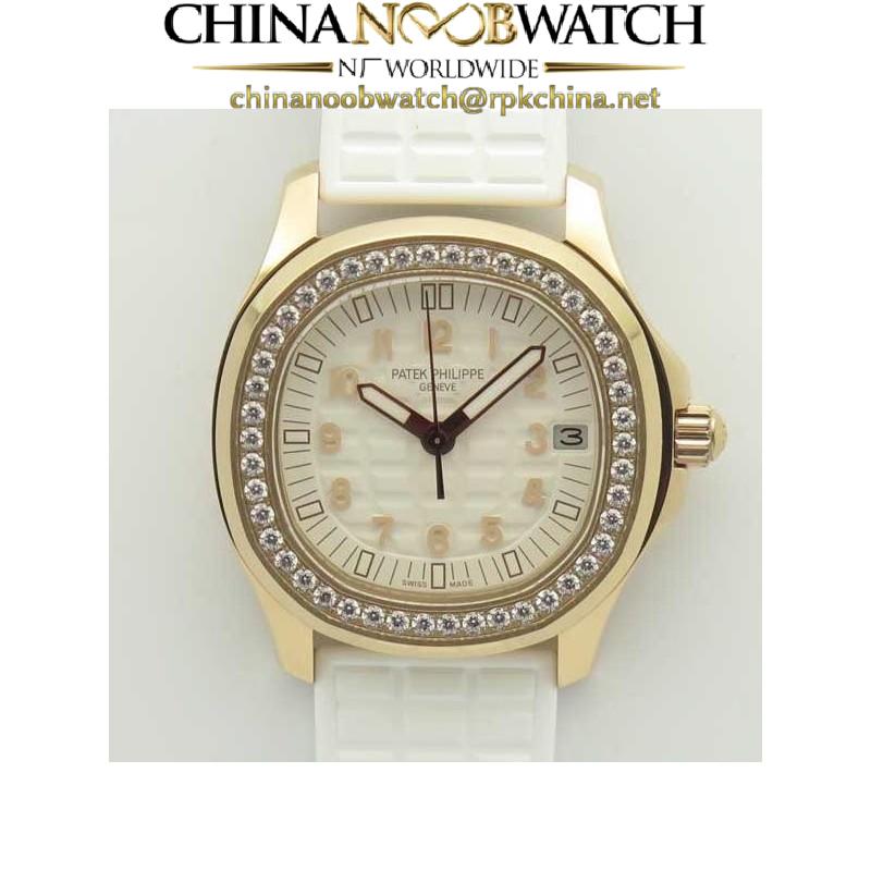 Replica Patek Philippe Aquanaut Luce Ladies 5068R-010 TW Rose Gold & Diamonds White Dial Swiss 324SC