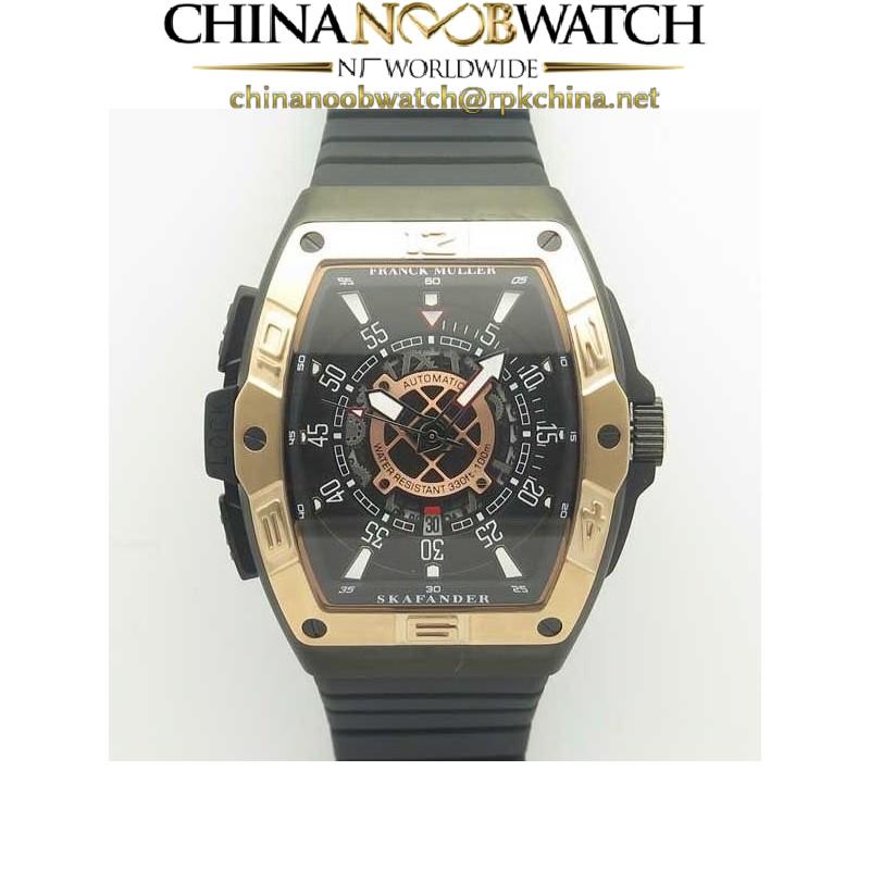 Replica Franck Muller Skafander SKF 46 DV SC DT N Ceramic & Rose Gold Black Skeleton Dial M8215