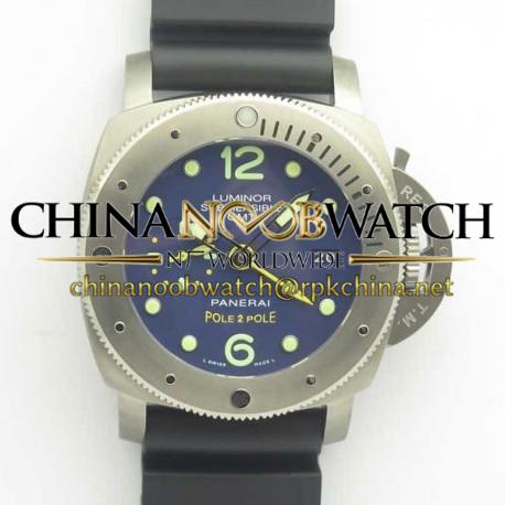 Replica Panerai Luminor Submersible 1950 3 Days GMT Special Edition Pole2Pole PAM719 VS V2 Titanium Blue Dial Swiss P9001