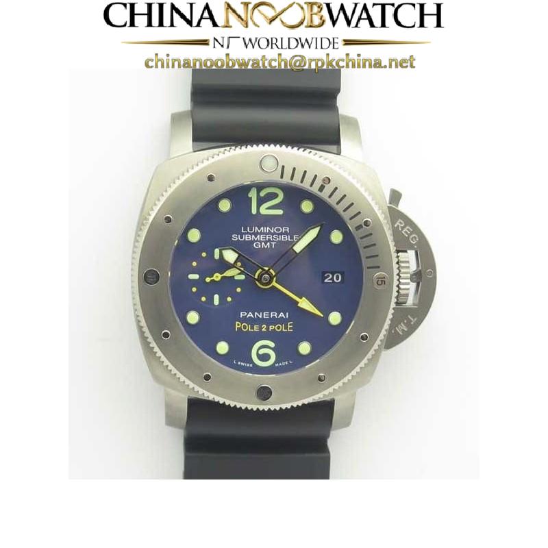 Replica Panerai Luminor Submersible 1950 3 Days GMT Special Edition Pole2Pole PAM719 VS V2 Titanium Blue Dial Swiss P9001