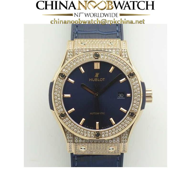 Replica Hublot Classic Fusion King Gold Pave 42MM 511.OX.1181.LR.1704 F16 Rose Gold & Diamonds Blue Dial Swiss 2892