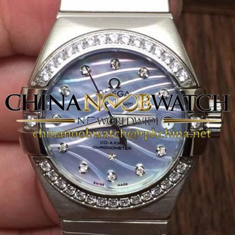 Replica Omega Constellation Double Eagle Lady 27MM Stainless Steel & Diamonds Blue Dial Swiss 8520