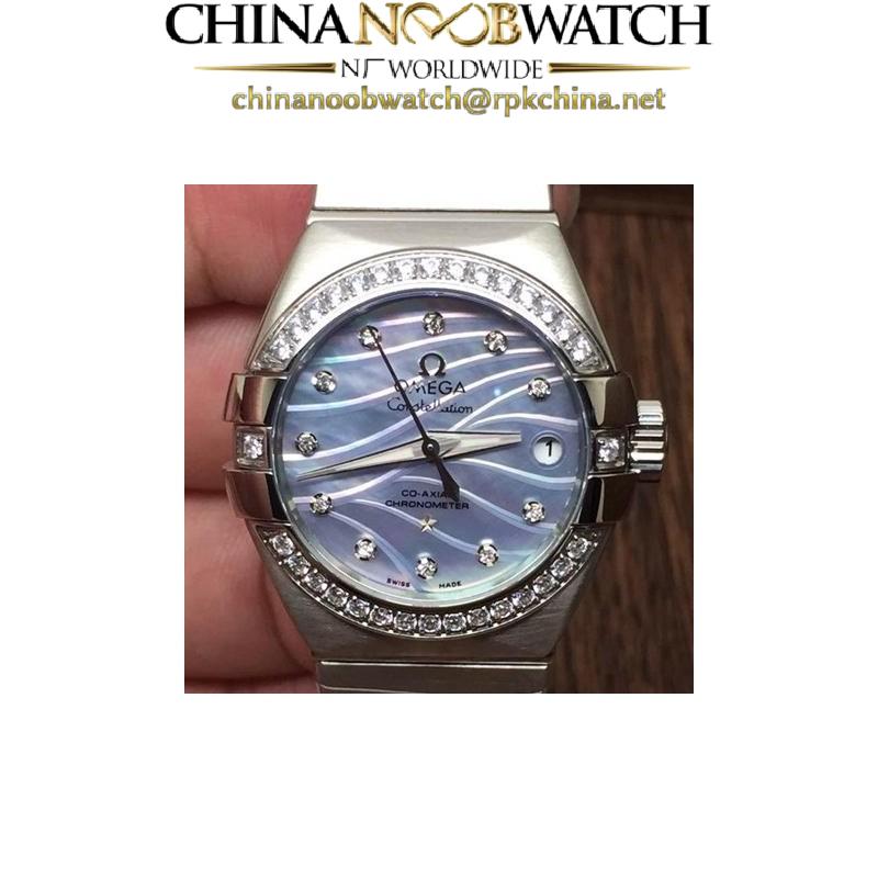 Replica Omega Constellation Double Eagle Lady 27MM Stainless Steel & Diamonds Blue Dial Swiss 8520