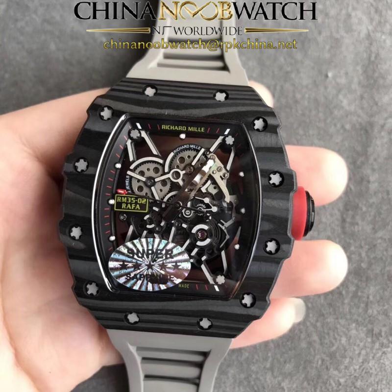 Replica Richard Mille RM35-02 Rafael Nadal KV V2 Forged Carbon Black Skeleton Dial M8215