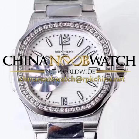 Replica Patek Philippe Nautilus Ladies 7018/1A-001 TW Stainless Steel & Diamonds White Dial Swiss 324SC