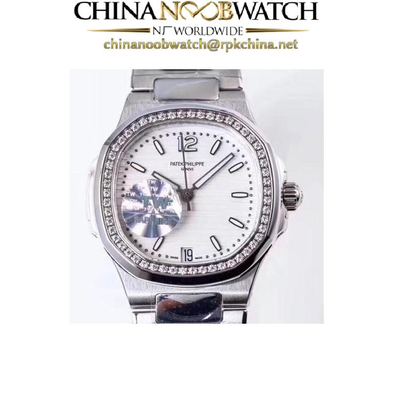 Replica Patek Philippe Nautilus Ladies 7018/1A-001 TW Stainless Steel & Diamonds White Dial Swiss 324SC