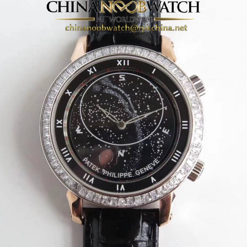 Replica Patek Philippe Grand Complications Sky Moon Celestial 5102PR N Rose Gold & Diamond Black Dial Swiss 240 LU CL C