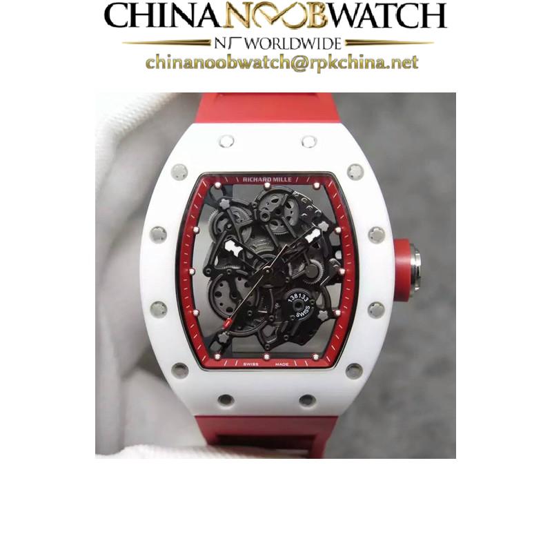 Replica Richard Mille RM55 White Ceramic Red Skeleton Dial M8215