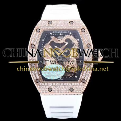 Replica Richard Mille RM051-01 Tourbillon Tiger & Dragon Michelle Yeoh  KV Rose Gold & Diamonds Skeleton Dial M8215