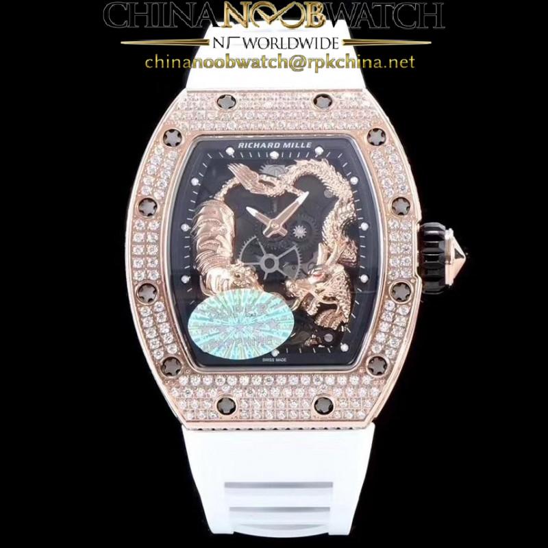 Replica Richard Mille RM051-01 Tourbillon Tiger & Dragon Michelle Yeoh  KV Rose Gold & Diamonds Skeleton Dial M8215