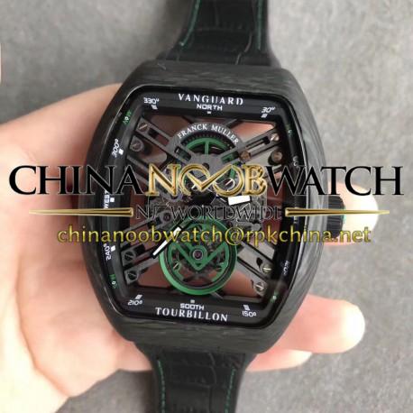 Replica Franck Muller Vanguard Skeleton V 45 S6 SQT CARBONE NR N Carbon Fiber Black & Green Skeleton Dial M9015