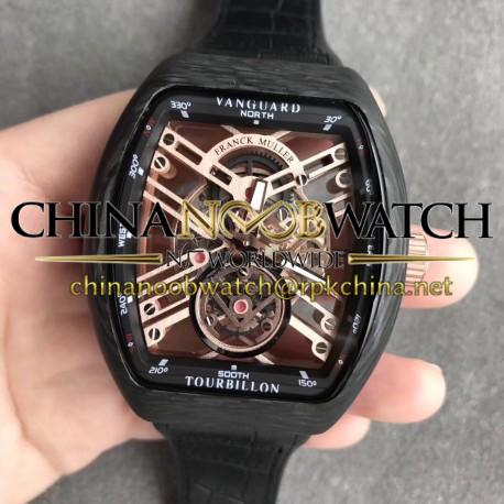 Replica Franck Muller Vanguard Skeleton V 45 S6 SQT CARBONE NR N Carbon Fiber Black & Rose gold Skeleton Dial M9015