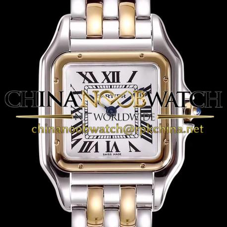 Replica Panthere de Cartier Medium Ladies W2PN0007 KOR Stainless Steel & Rose Gold White Dial Swiss Ronda Quartz