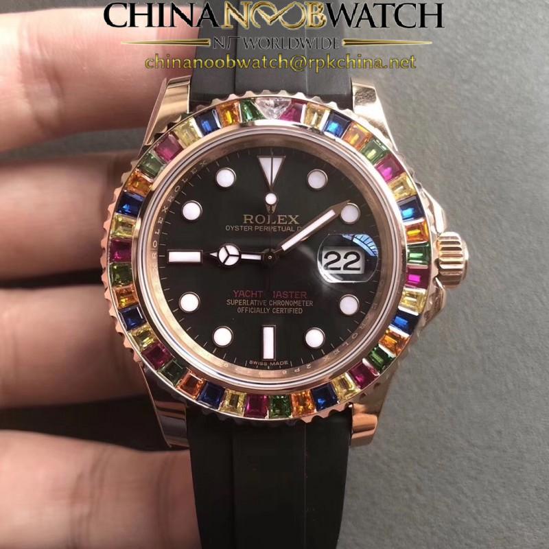 Replica Rolex Yacht-Master 40 116695SATS GM Stainless Steel 904L With 18K Rose Gold Wrapped & Diamond Black Dial Swiss 3135