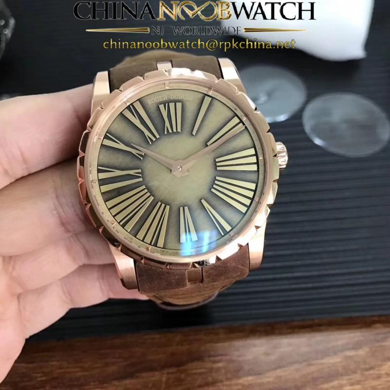 Replica Roger Dubuis Excalibur DBEX0050 RD Rose Gold Brown Dial Swiss RD622