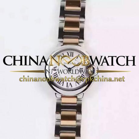 Replica Cartier Ballon Bleu 28MM Ladies Rose Gold & Stainless Steel White Dial Swiss Ronda Quartz