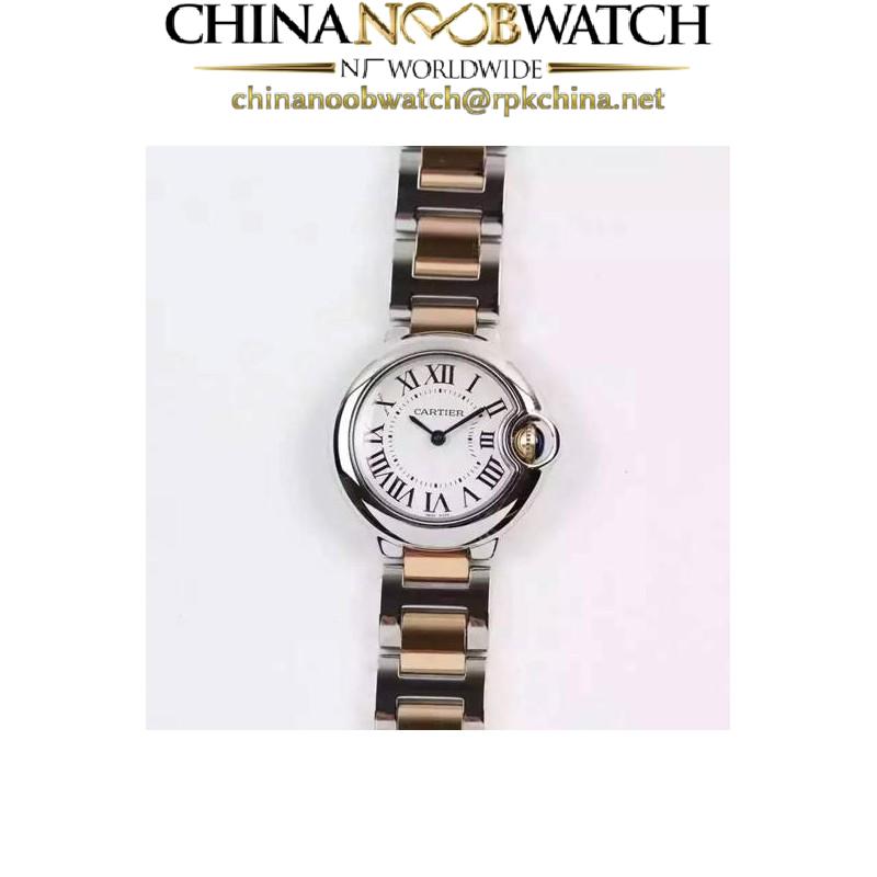 Replica Cartier Ballon Bleu 28MM Ladies Rose Gold & Stainless Steel White Dial Swiss Ronda Quartz