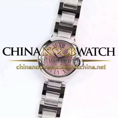 Replica Cartier Ballon Bleu 28MM Ladies Stainless Steel Pink Dial Swiss Ronda Quartz