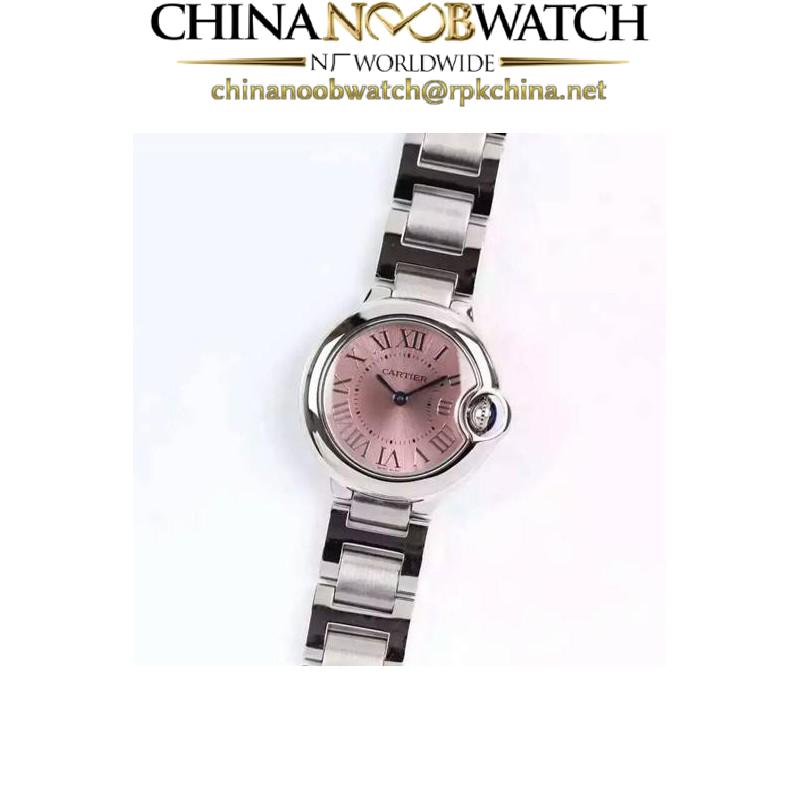 Replica Cartier Ballon Bleu 28MM Ladies Stainless Steel Pink Dial Swiss Ronda Quartz