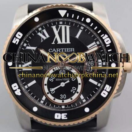 Replica Calibre De Cartier Diver V6F Stainless Steel & Rose Gold Black Dial M9015